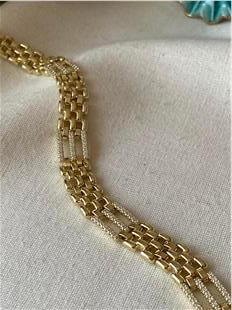 VIP 14K Üç Sıra Taşlı Örme Bileklik