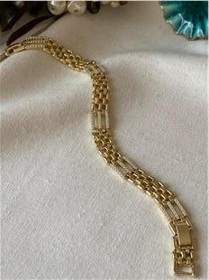 VIP 14K Üç Sıra Taşlı Örme Bileklik