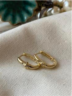 VIP 14K Yıldız Detaylı Mini Oval Küpe
