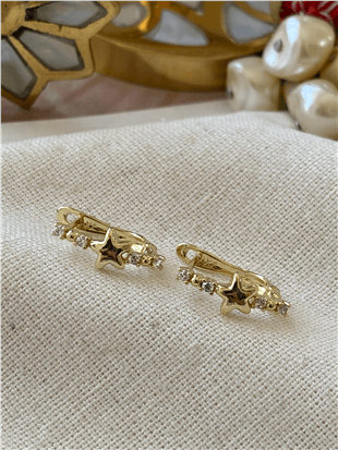 VIP 14K Yıldız Detaylı Mini U Küpe