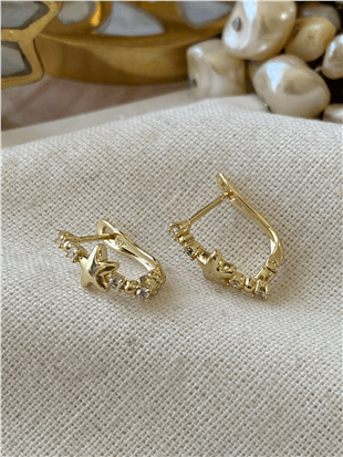 VIP 14K Yıldız Detaylı Mini U Küpe