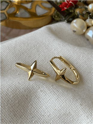 VIP 14K Yıldız Figürlü Oval Küpe