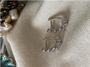 VIP Silver Oval Taşlı Küpe