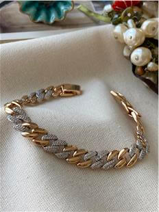 VIP Silver Taşlı Yatay Örme Bileklik