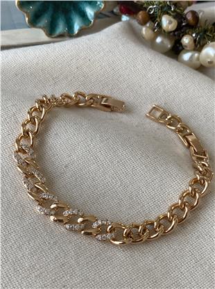 VIP Taşlı Yatay Kare Zincir Bileklik