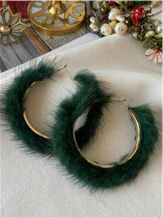 Yeşil Tüylü Halka Küpe