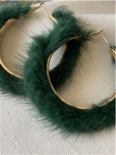 Yeşil Tüylü Halka Küpe