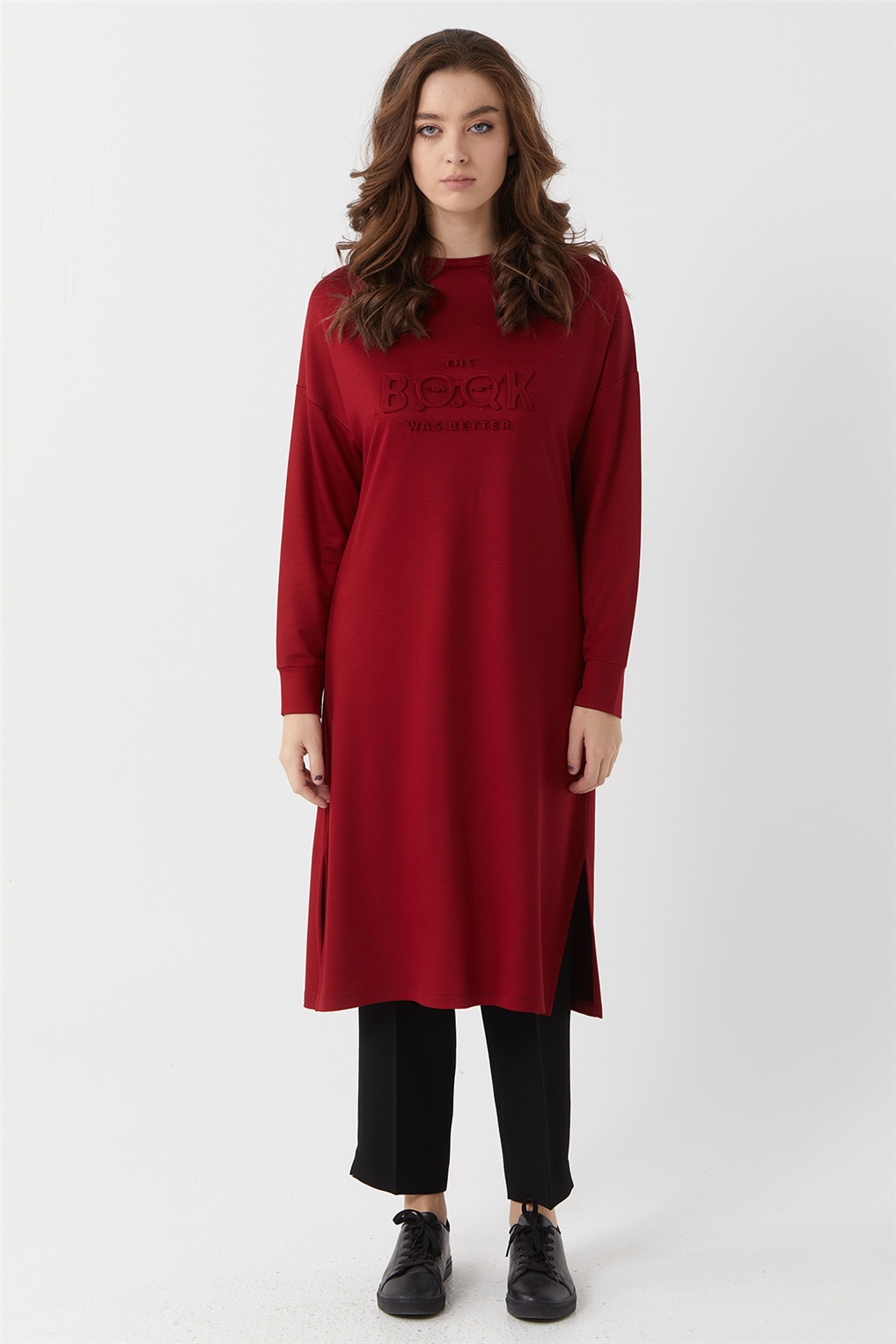 9527 SİTARE BOOK KABARTMA BASKI TUNİK 1-4- Kırmızı