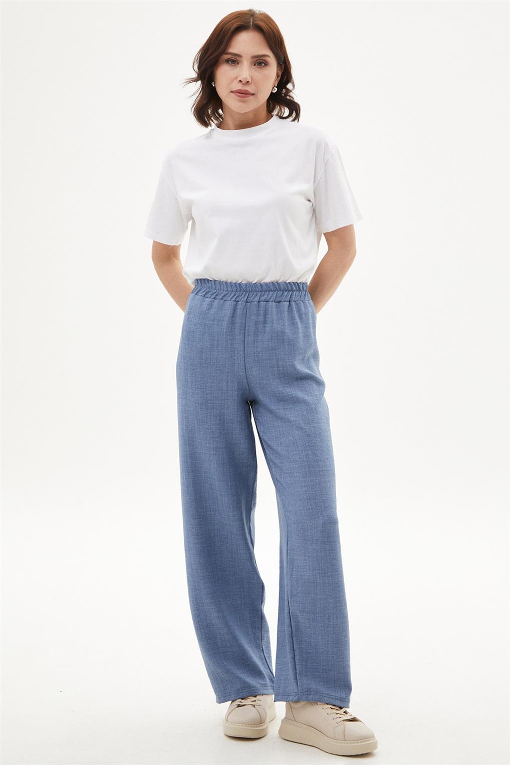 SİTARE 1230 LEVİN KETEN AYROBİN PANTOLON 1-6- Mavi