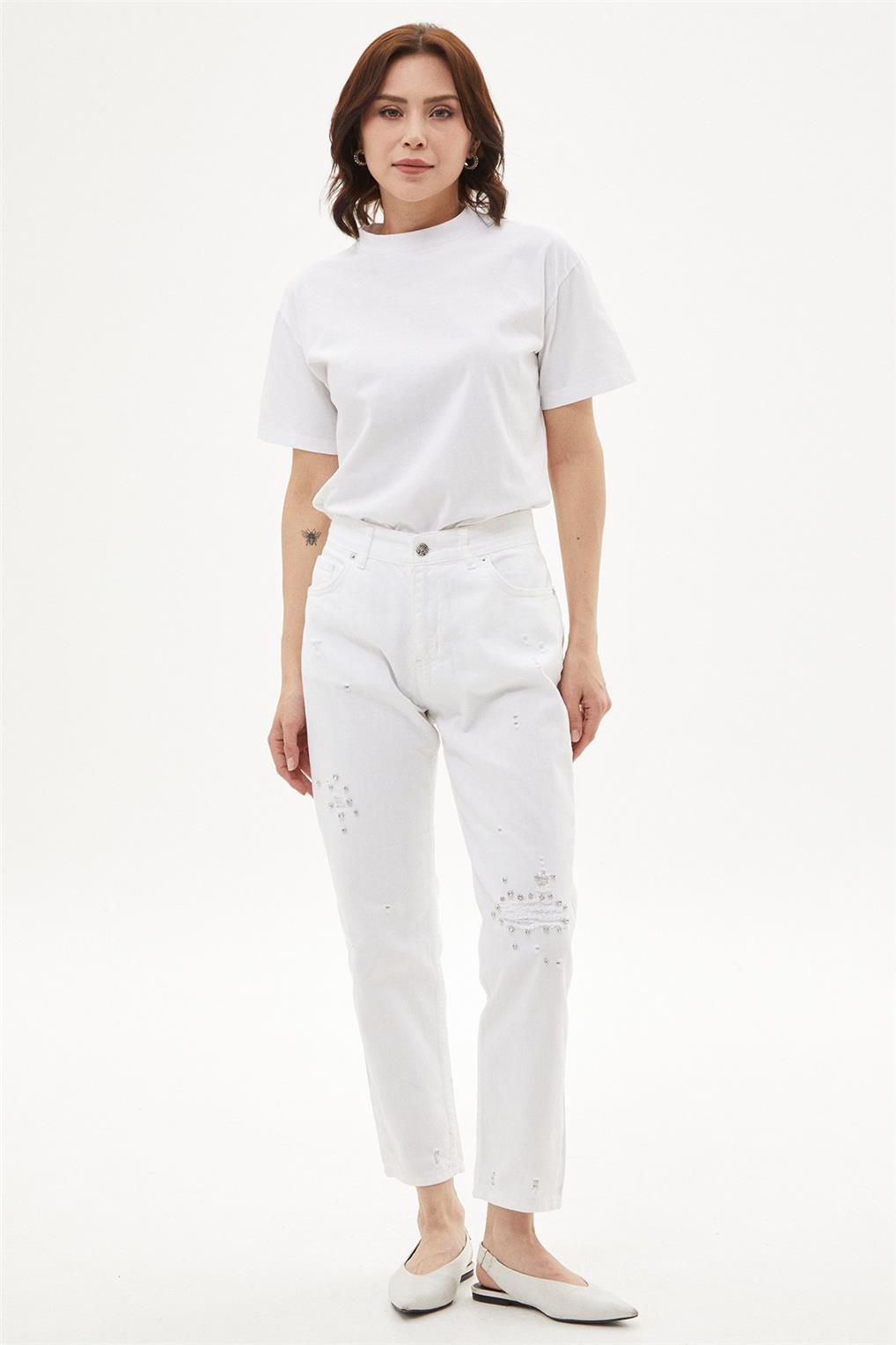 SİTARE 2505 KOT PANTOLON 38-46- Beyaz