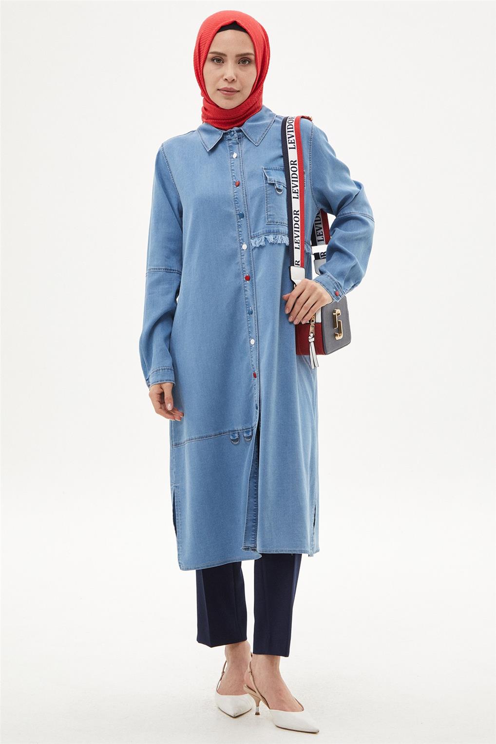 SİTARE 6044 ROBASI PÜSKÜLLÜ TUNİK 42-52- Mavi
