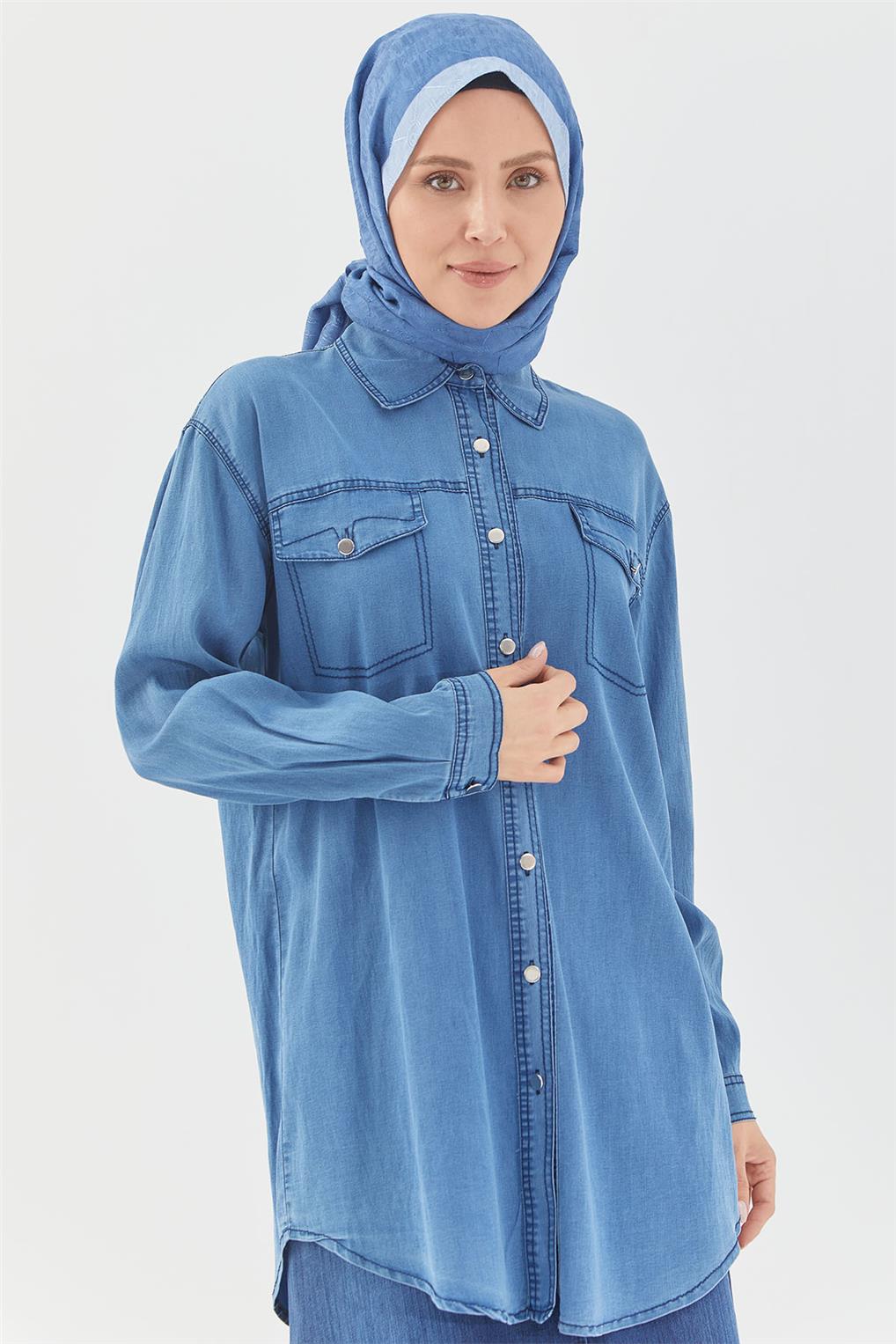 SİTARE CEBİ BOŞ DİKİŞLİ KAPAKLI KOT GÖMLEK 231152- Lacivert