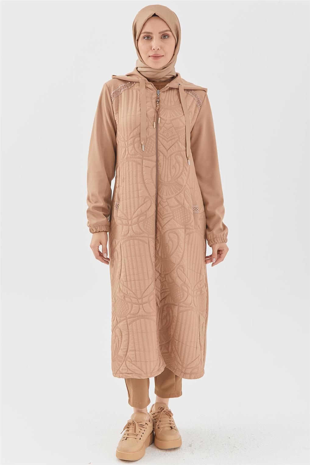 SİTARE KABARTMA BASKILI KAPİTONE GİY ÇIK 1032- Camel