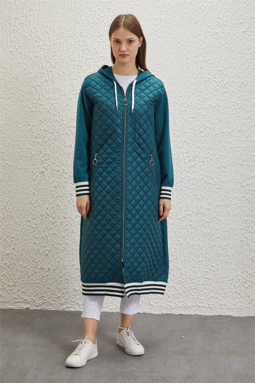 Sitare Kapitone Kapşonlu Giy-Çık 22K8003- Yeşil