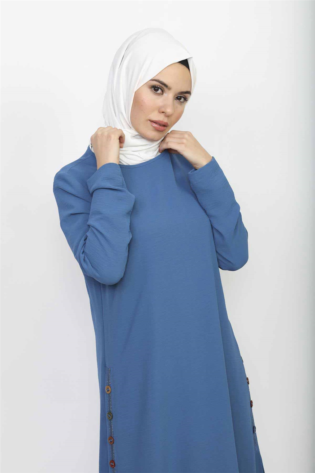 Sitare Kenarları Düğmeli Tunik 20Y421- İndigo