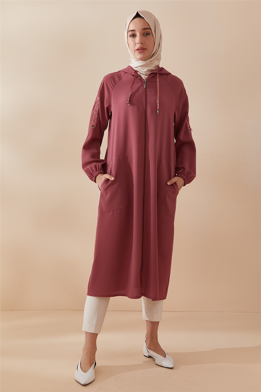 Sitare Kolları Şeritli Giy-Çık 21Y905- Gül Kurusu (Açık)
