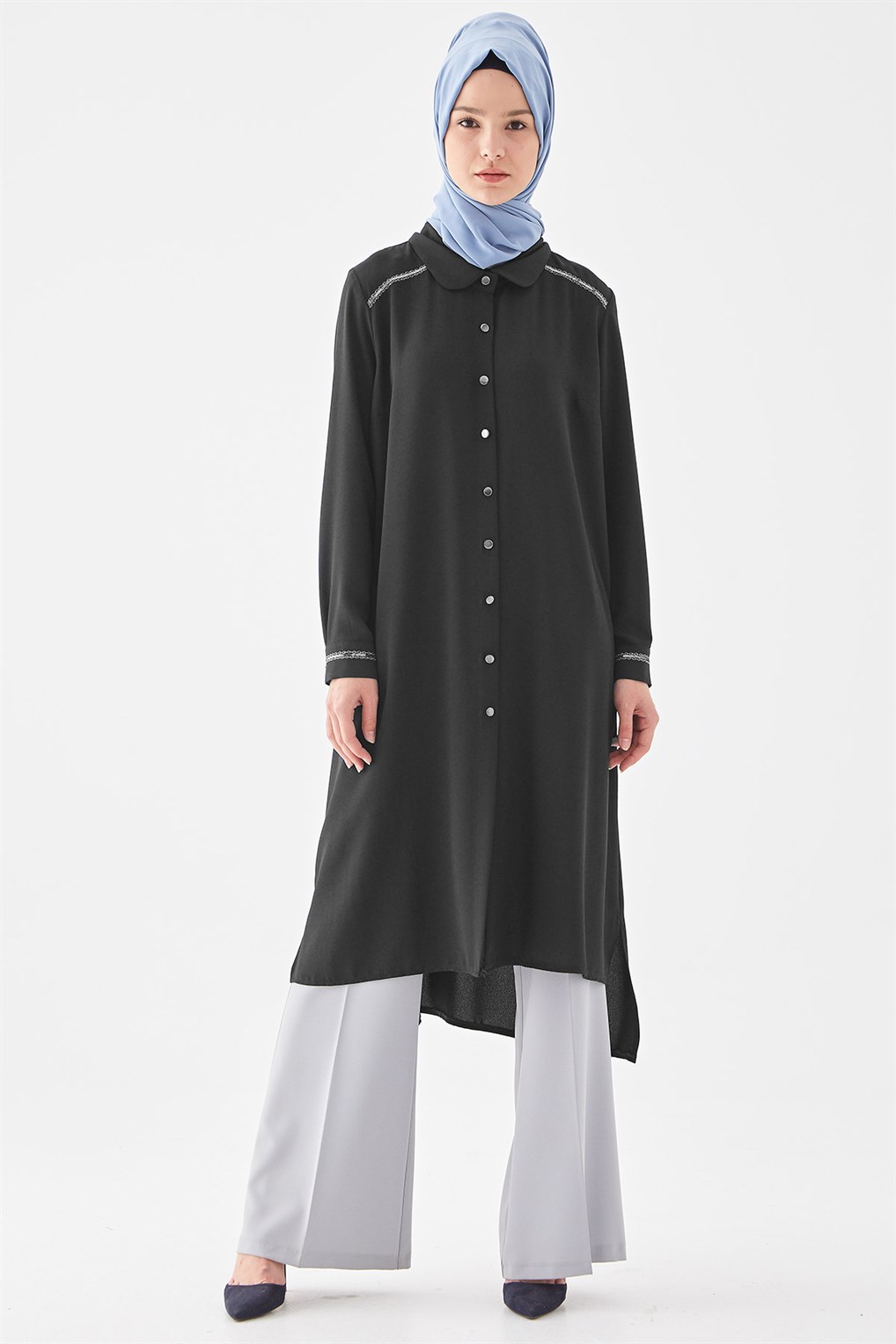 Sitare Krep Tunik 21Y961- Siyah