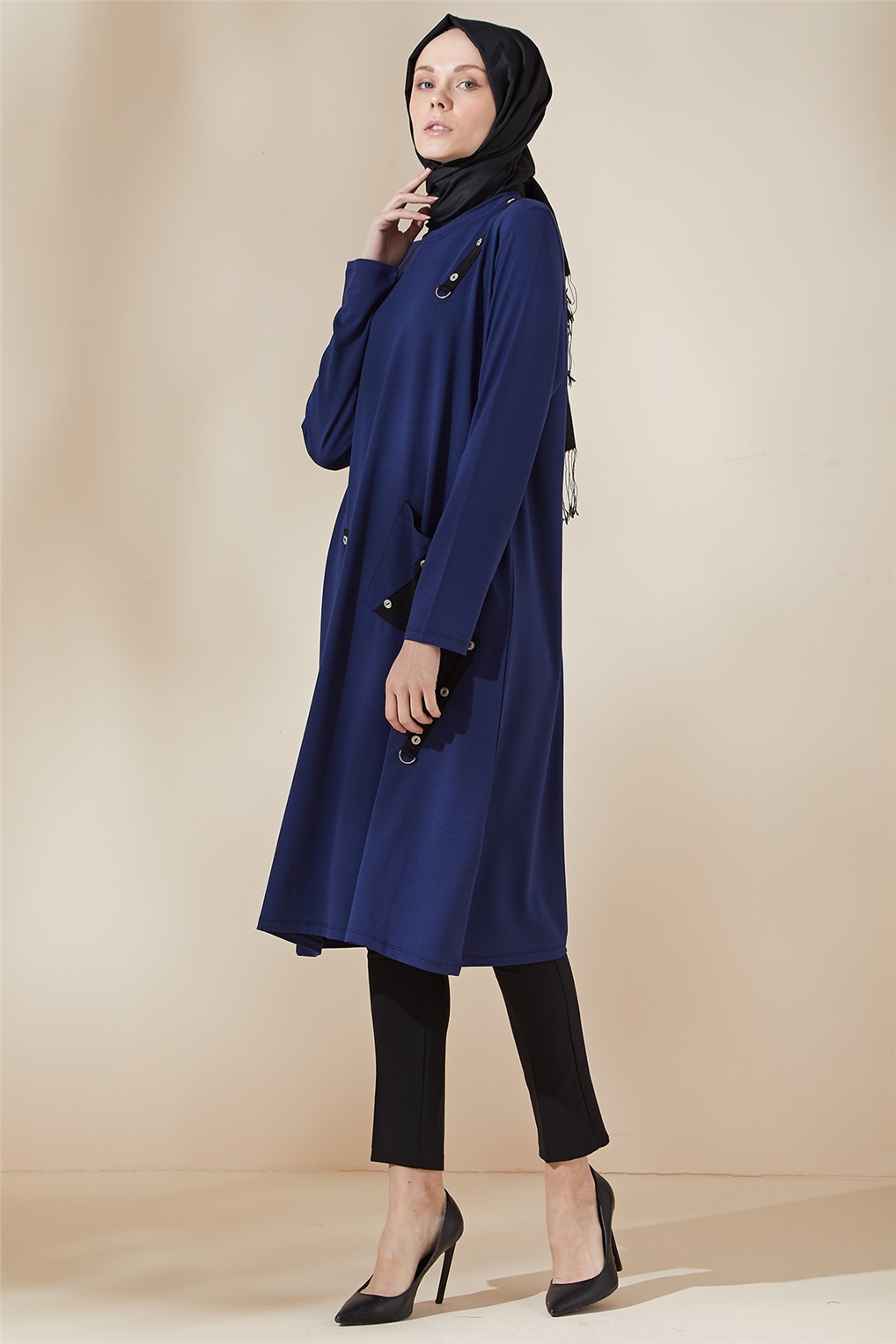 Sitare Kuş Gözü Yapıştırma Tunik 21YSNSTN6232- İndigo
