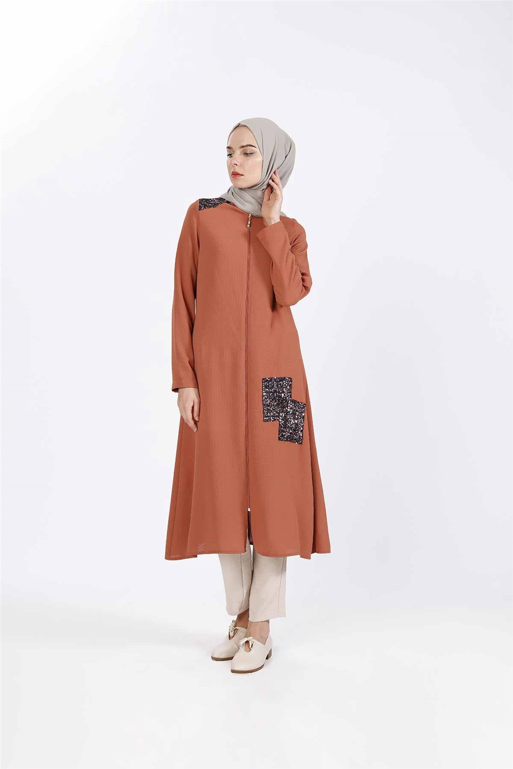 Sitare Omuzu Ve Önü Payetli Giy-Çık 19Y2548- Taba