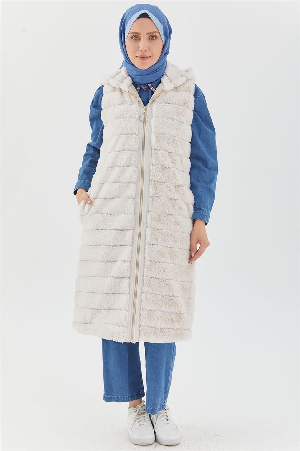 SİTARE PELUŞ ELYAF YELEK 244053- Bej