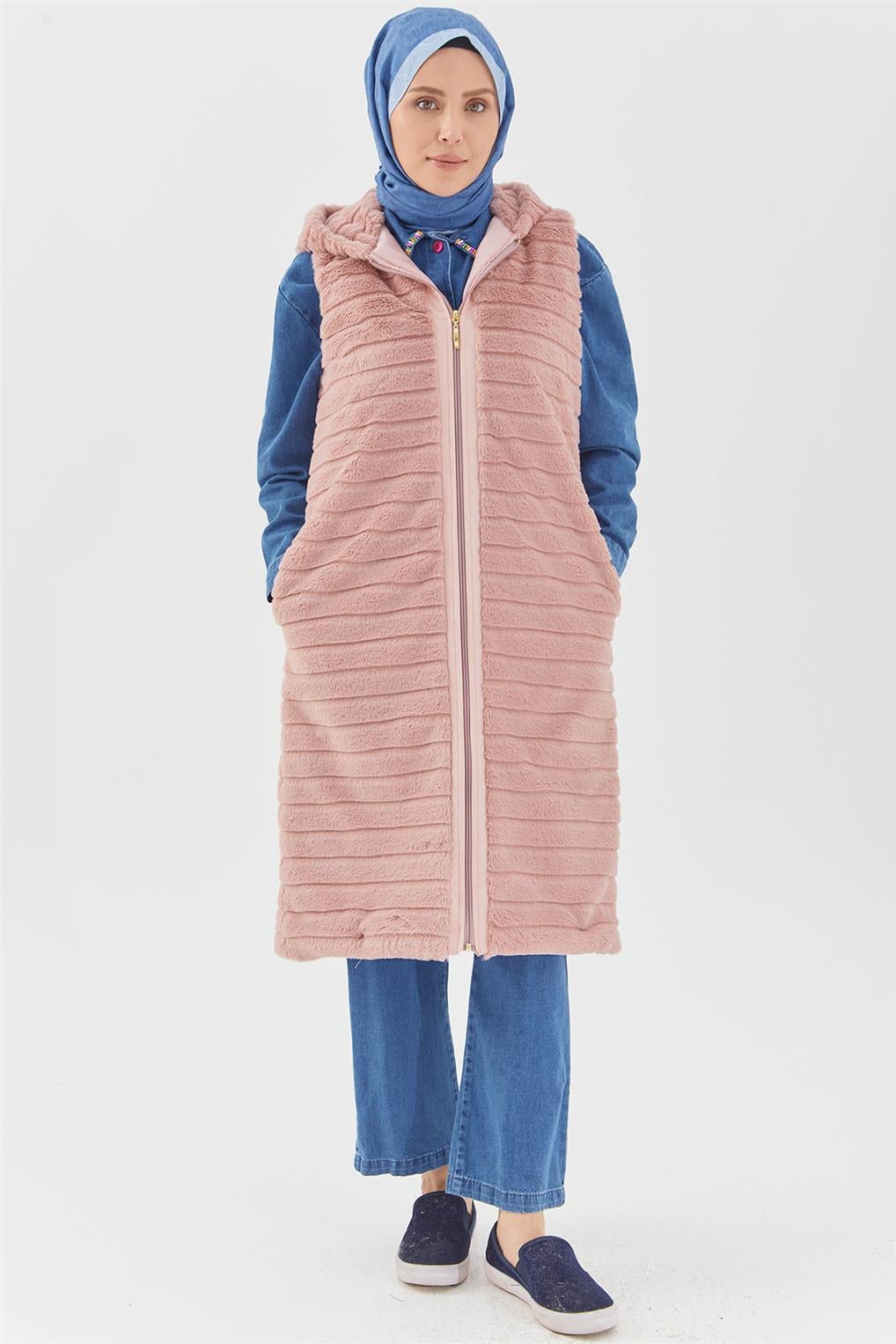 SİTARE PELUŞ ELYAF YELEK 244053- Pudra