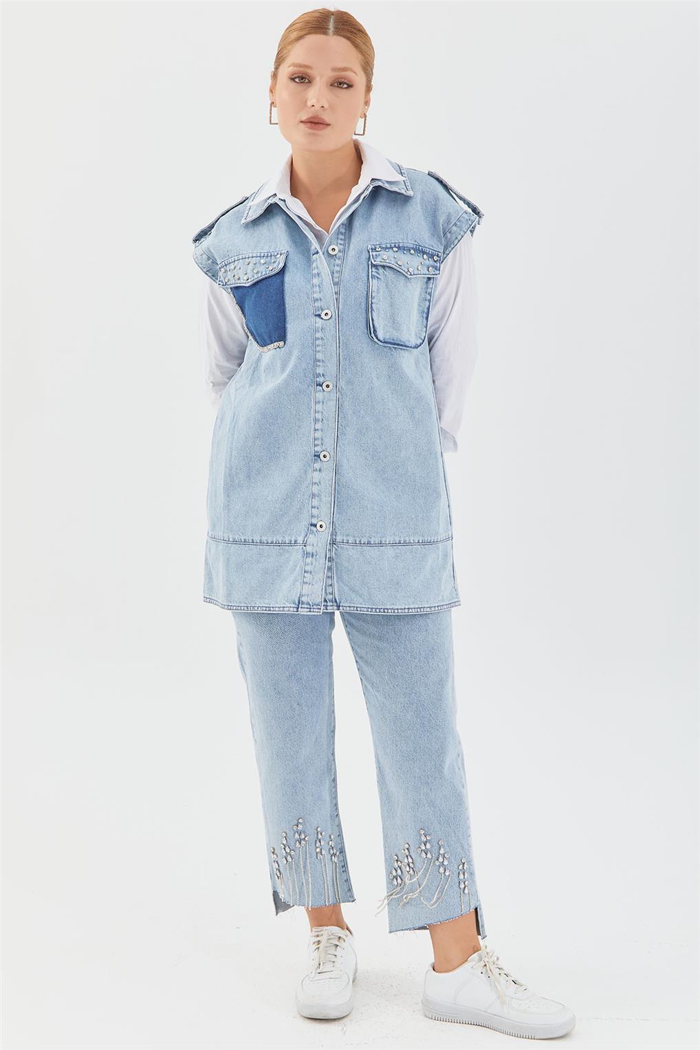 SİTARE YELEK 6954- Mavi