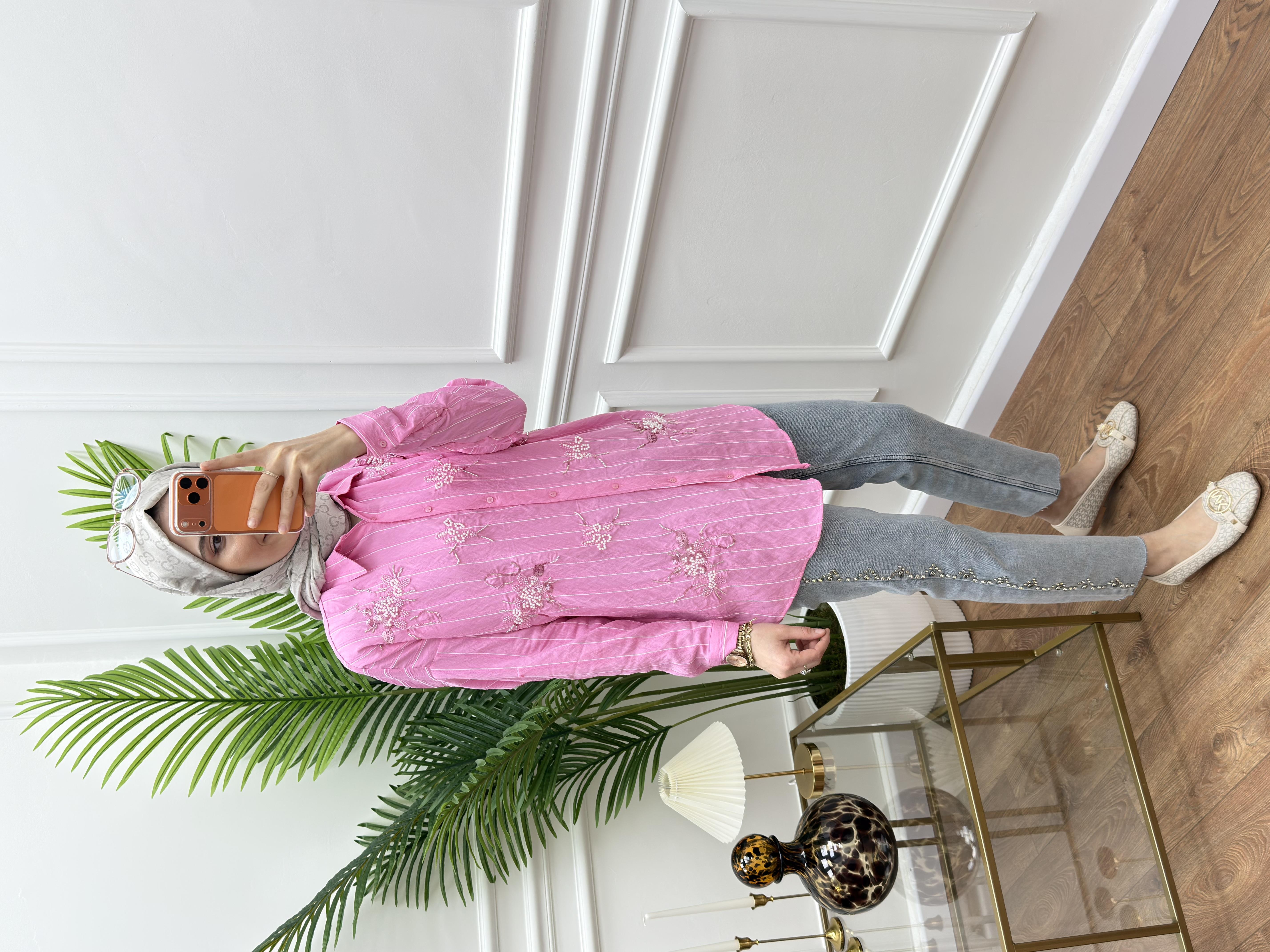 Faros Çizgili Pembe Gömlek