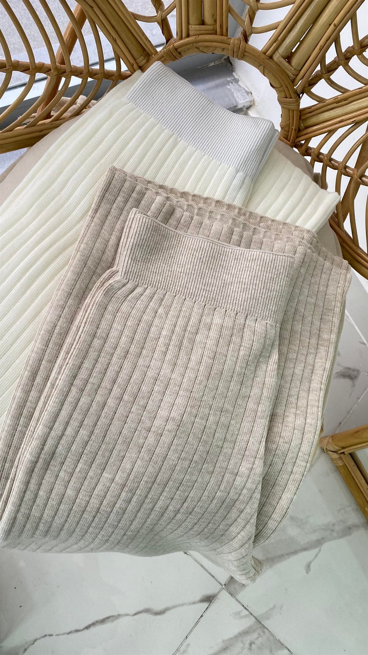 Fitilli Triko Pantolon Ekru