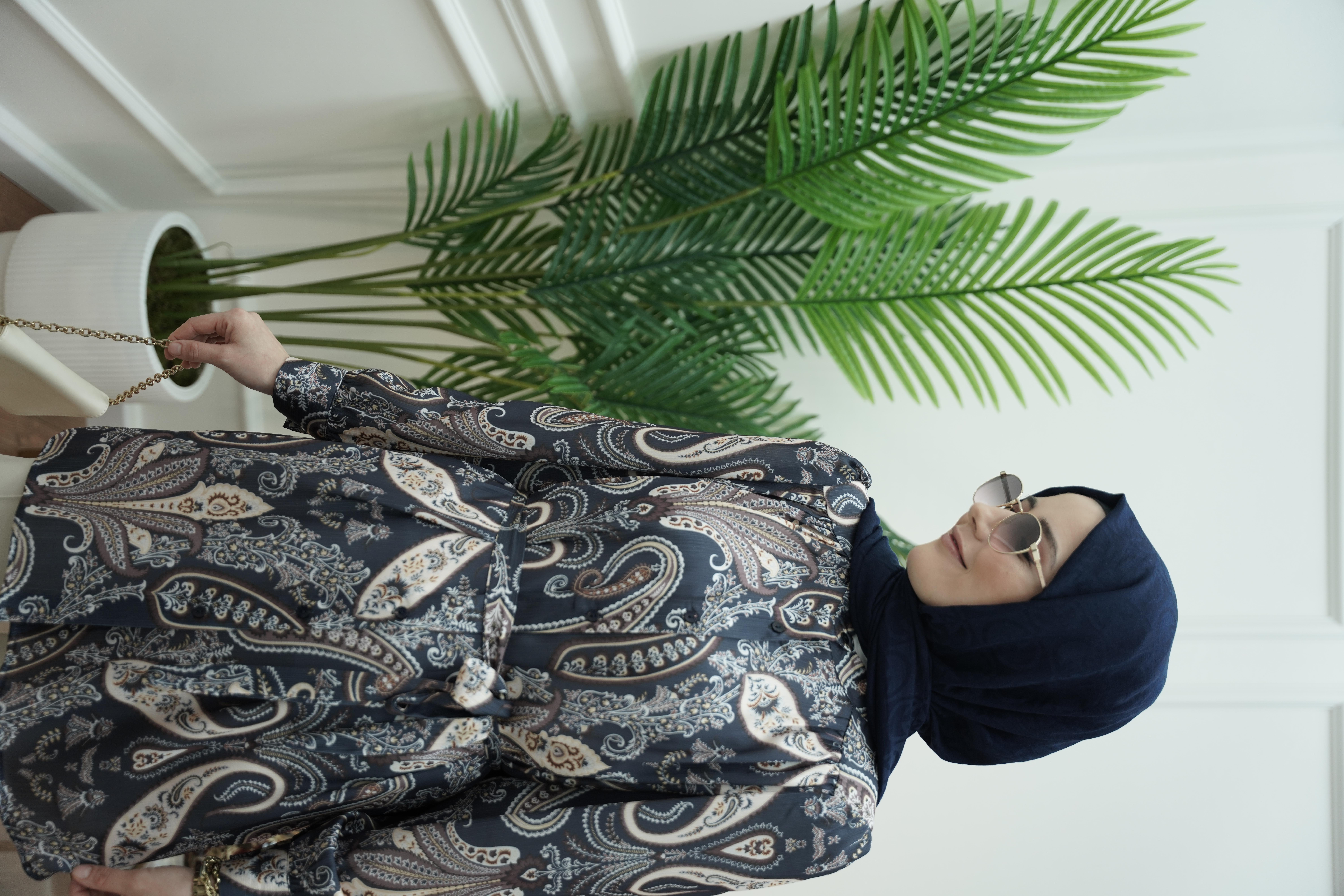 Şal Desen Lacivert Gömlek