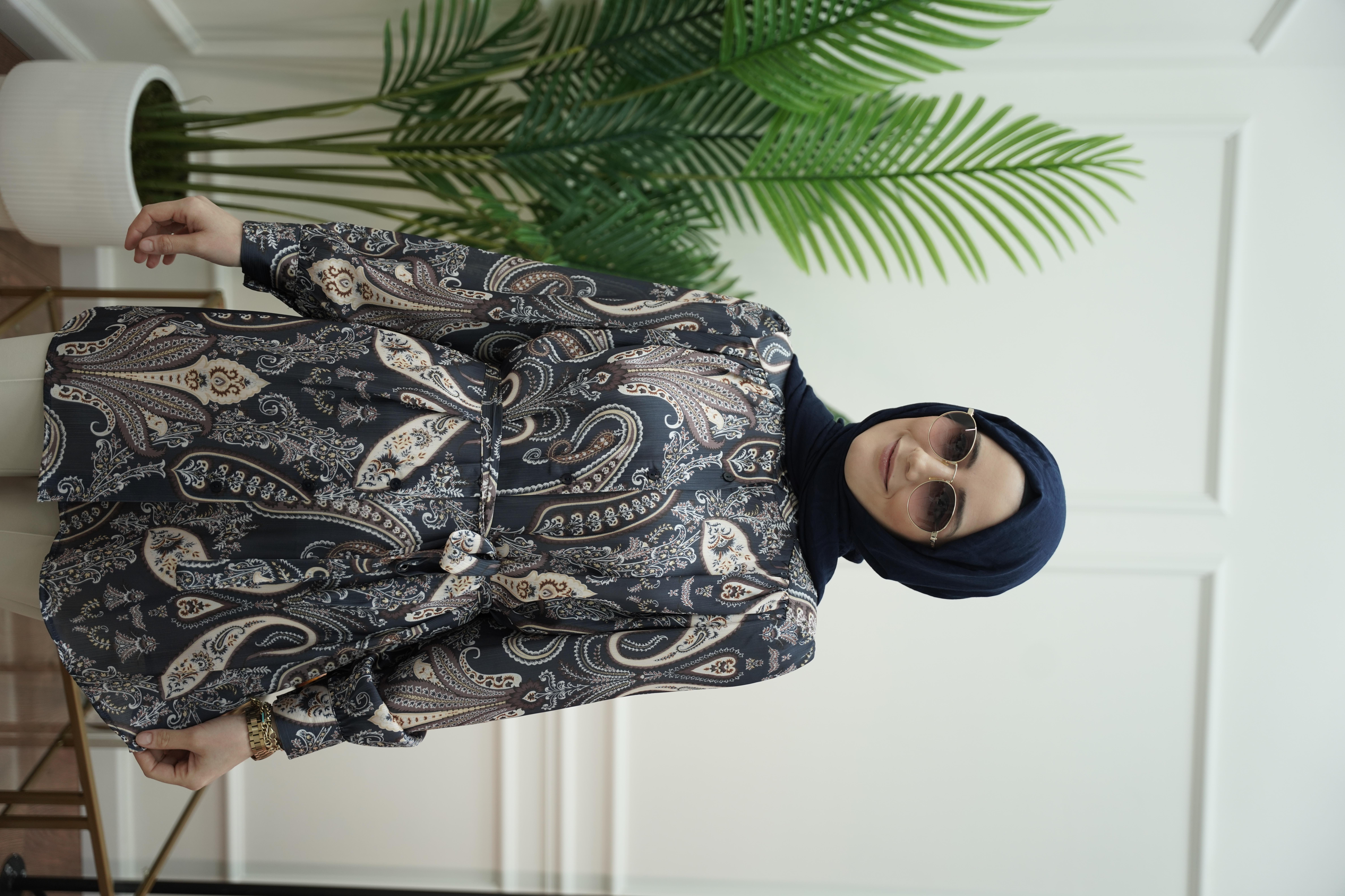 Şal Desen Lacivert Gömlek