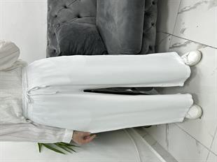 Beli Lastikli Bol Paça Beyaz