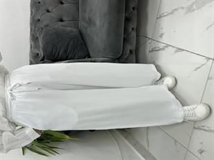 Beli Lastikli Bol Paça Beyaz