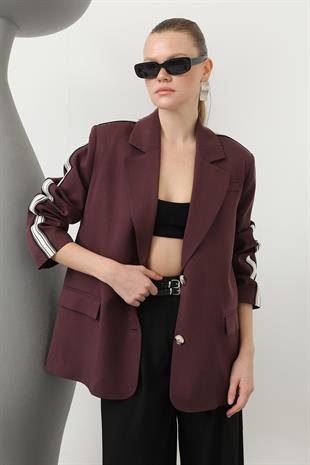Bordo Şeritli Blazer