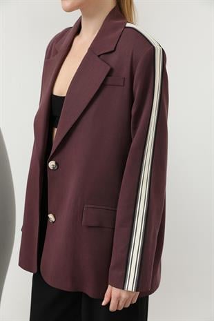Bordo Şeritli Blazer
