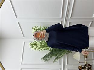 Düğmeli Triko Simli Lacivert