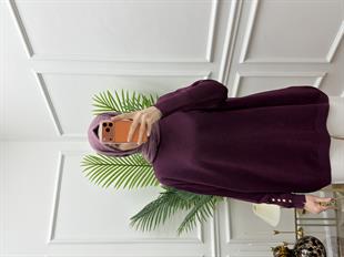 Düğmeli Triko Simli Mürdüm