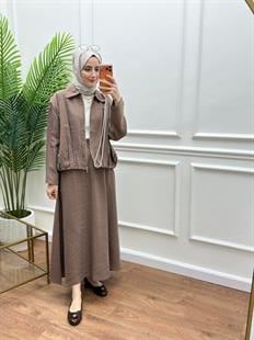 Fermuarlı Etekli Takım Kahve