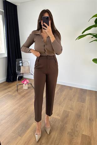 Fit Kumaş Pantolon Acı Kahve