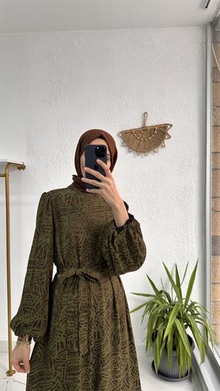 Jakarlı Elbise Ceviz Kabuğu 2025