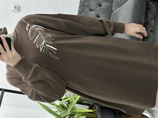 Omzu İşlemeli Tunik Kahve