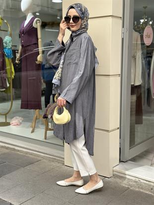 Pamuk Tam Boy Gömlek Antrasit