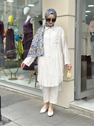 Pamuk Tam Boy Gömlek Taş