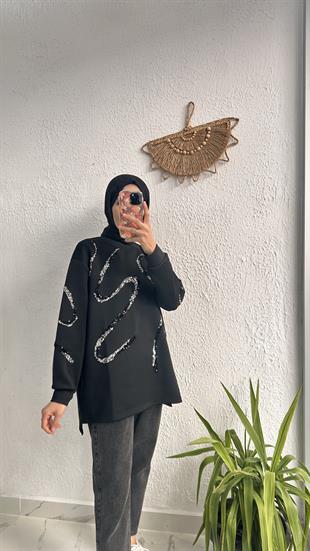 Pullu Scuba Sweat Siyah