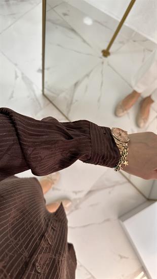 Saten Simli Kahve Gömlek