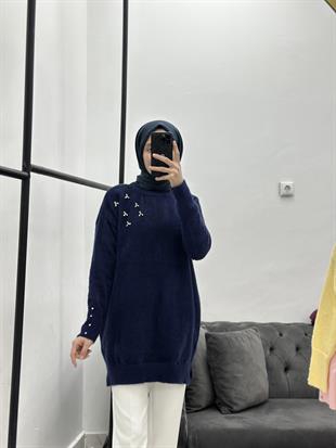 Taşlı Yumoş Triko Lacivert