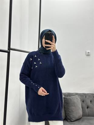 Taşlı Yumoş Triko Lacivert