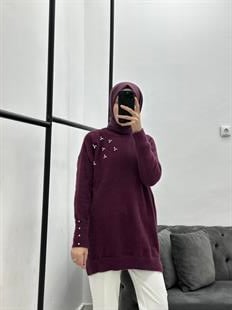 Taşlı Yumoş Triko Mürdüm