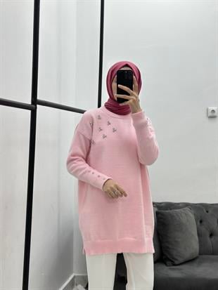 Taşlı Yumoş Triko Pembe