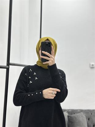 Taşlı Yumoş Triko Siyah