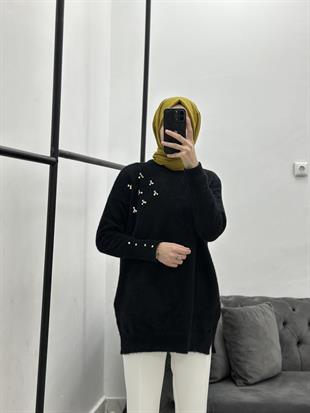 Taşlı Yumoş Triko Siyah